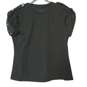 NWOT Twinset U&B Womens Lace Eyelet Sleeve Knit Top gold-tone floral buttons S